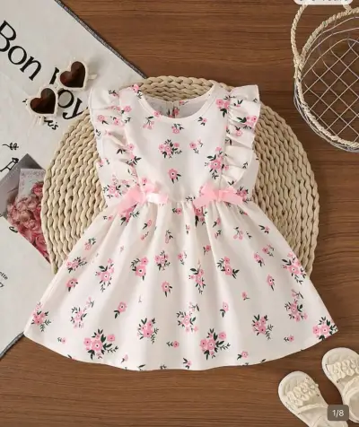 Vestido de niña con estampado floral y volantes - miniatura 1