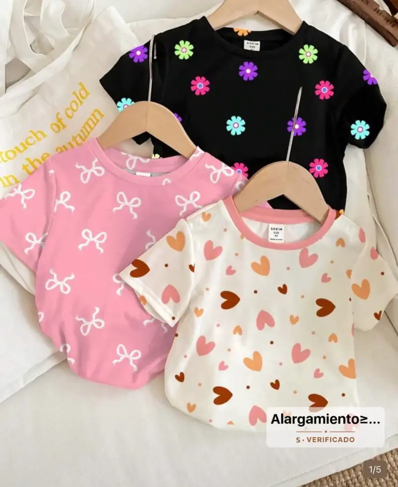 Pack de 3 poleras infantiles estampadas Shein - 1