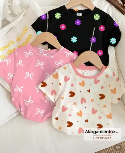 Pack de 3 poleras infantiles estampadas Shein - miniatura 1