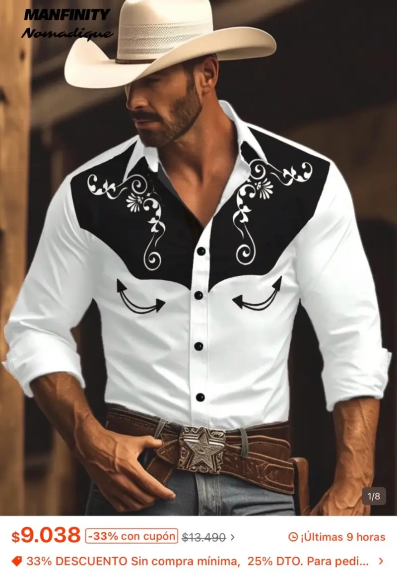 Camisa Vaquera Hombre Manfinity Blanca y Negra - 1