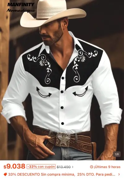 Camisa Vaquera Hombre Manfinity Blanca y Negra - miniatura 1