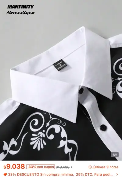 Camisa Vaquera Hombre Manfinity Blanca y Negra - miniatura 3
