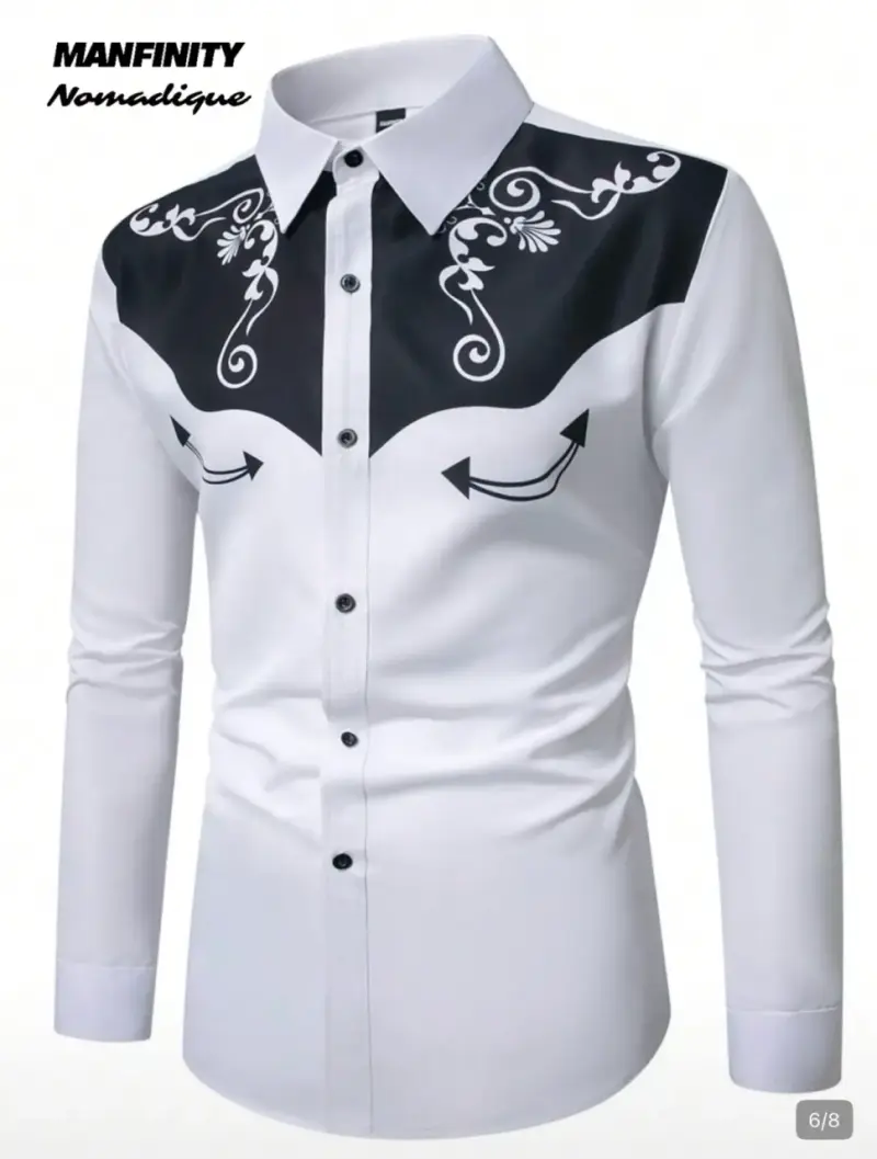 Camisa Vaquera Hombre Manfinity Blanca y Negra - 5