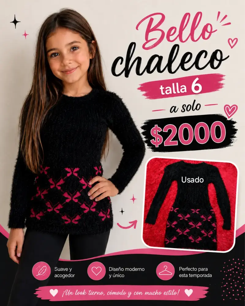 Chaleco negro para niña talla 6 usado