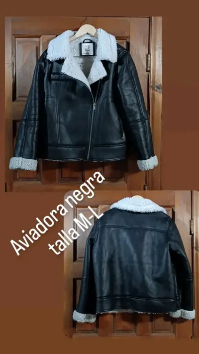 Chaqueta aviadora negra con forro chiporro - miniatura 1