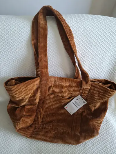 Bolso de pana marrón Zara con asas largas - miniatura 1