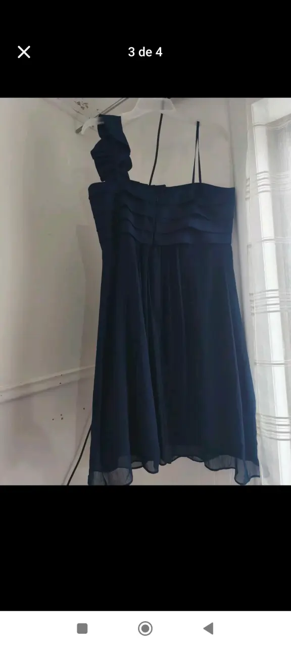 Vestido azul marino elegante con un solo hombro - 2