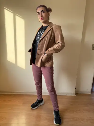Blazer de cuero marrón Orix para mujer - miniatura 1