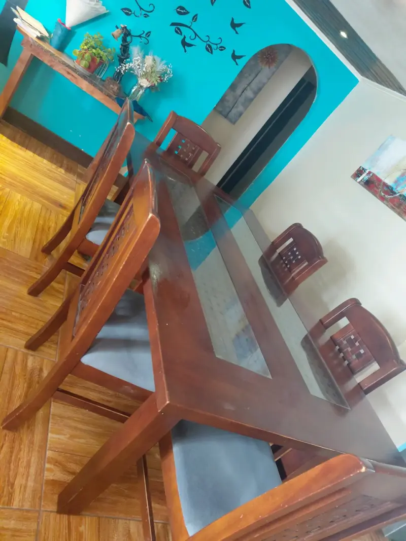 Juego de comedor de madera con vidrio para 6 personas - 2