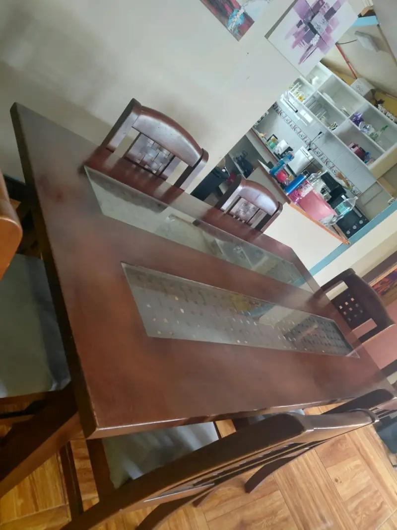 Juego de comedor de madera con vidrio para 6 personas - 3