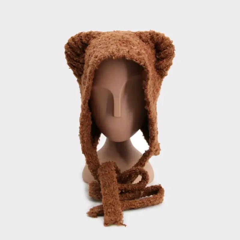 Gorro de lana con orejas de oso marrón - 1
