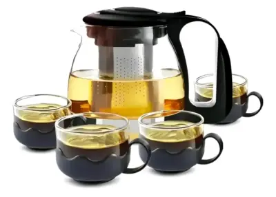 Set de tetera de vidrio con infusor y tazas - miniatura 3