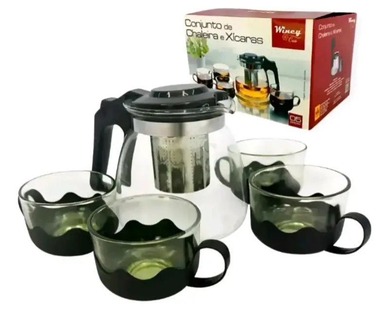 Set de tetera de vidrio con infusor y tazas - 4