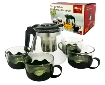 Set de tetera de vidrio con infusor y tazas - miniatura 4