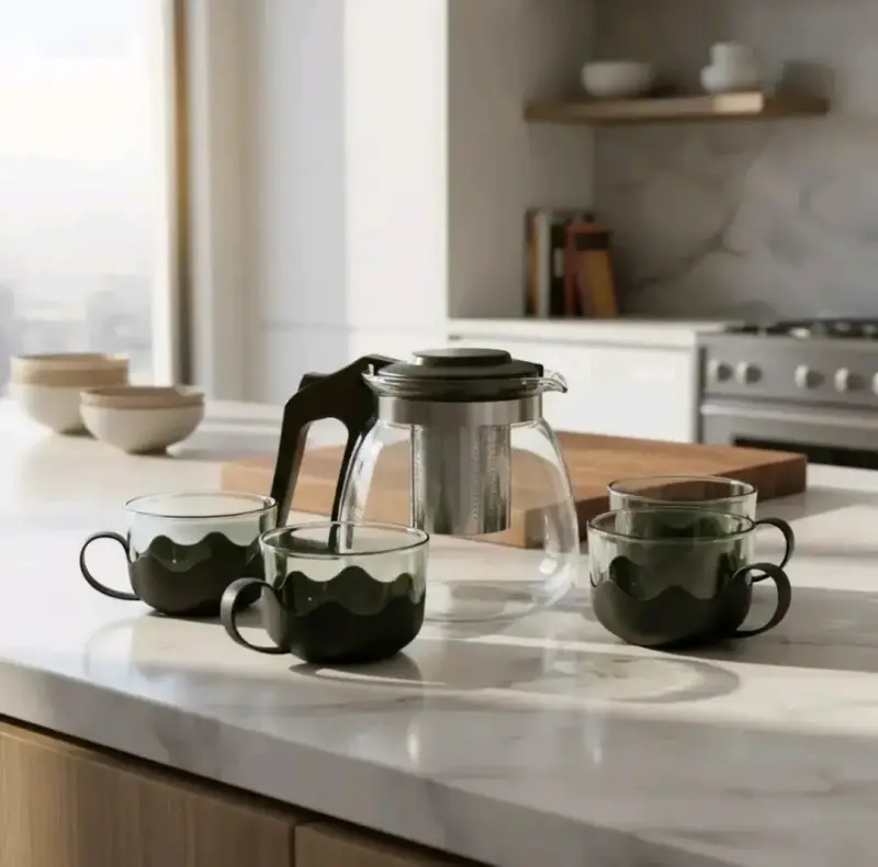 Set de tetera de vidrio con infusor y tazas - 5
