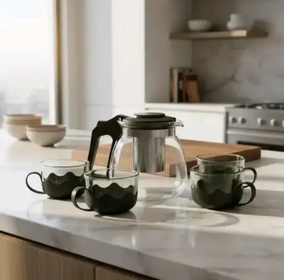 Set de tetera de vidrio con infusor y tazas - miniatura 5