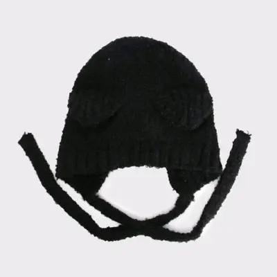 Gorro de lana suave negro con orejas - miniatura 2