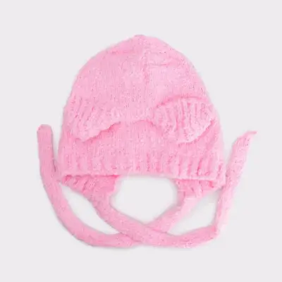 Gorro de lana rosa con orejas - miniatura 3