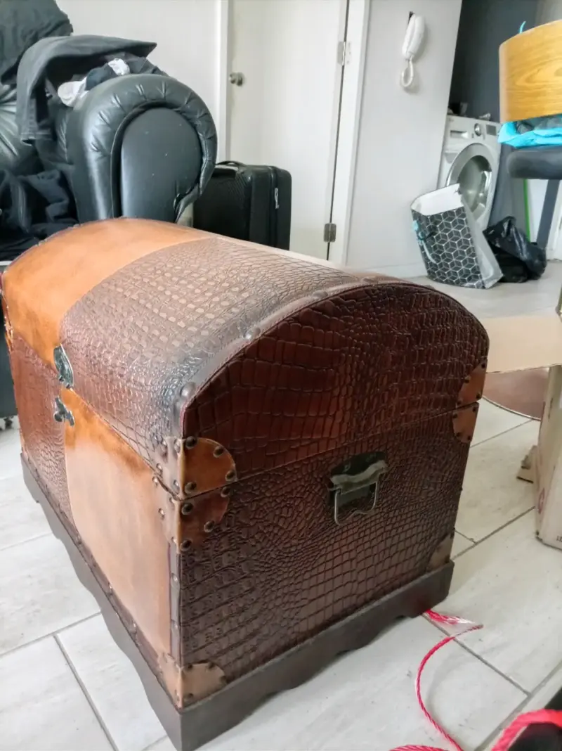 Baúl antiguo/vintage de cuero genuino - 5