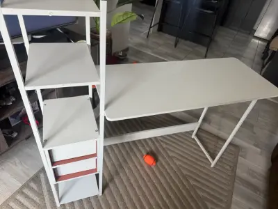 Escritorio con estantería integrada blanco - miniatura 1