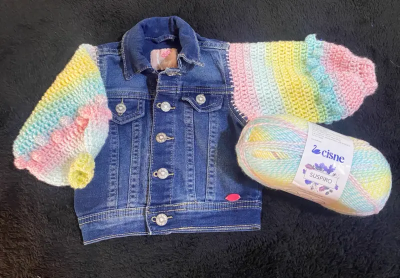 Chaqueta de mezclilla bebé con mangas de croch - 2