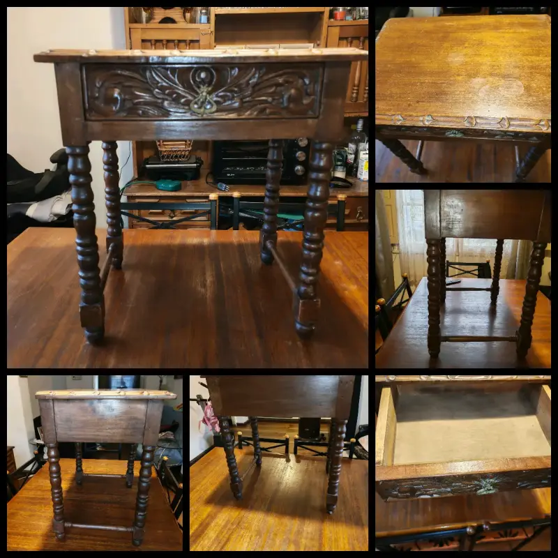 Mesa velador de madera tallada vintage