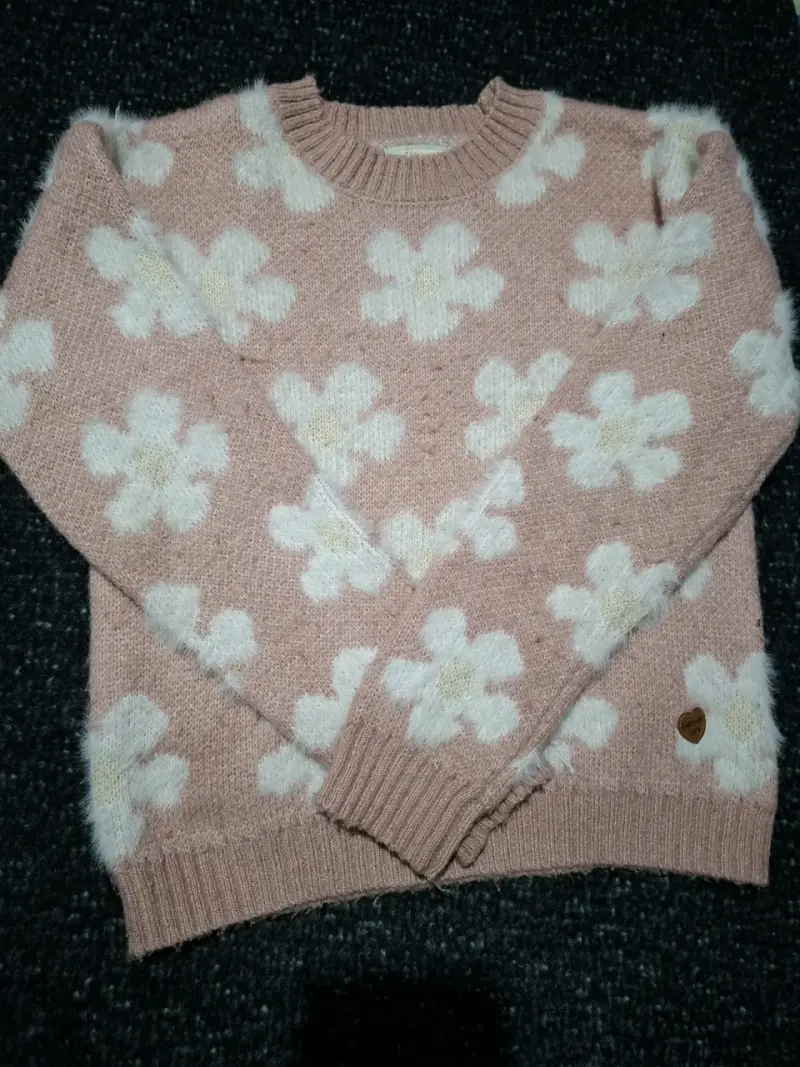 Suéter de niña rosa con flores Harvest talla 10 - 3