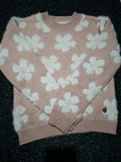 Suéter de niña rosa con flores Harvest talla 10 - miniatura 3