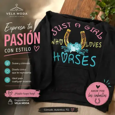 Polerón Negro Unisex Vela Moda 'Just A Girl Who Loves Horses' - miniatura 1