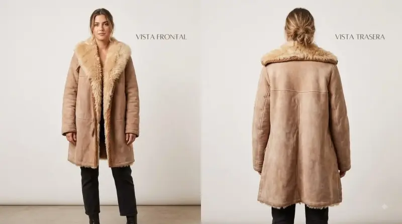 Abrigo de piel sintética beige para mujer