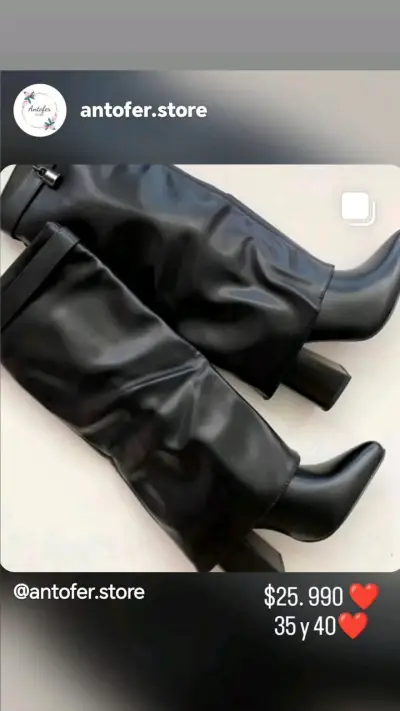 Botas negras de cuero sintético con tacón alto - miniatura 1
