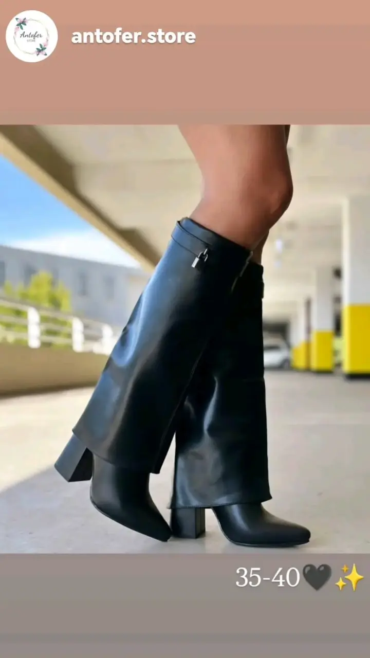 Botas negras de cuero sintético con tacón alto - 2