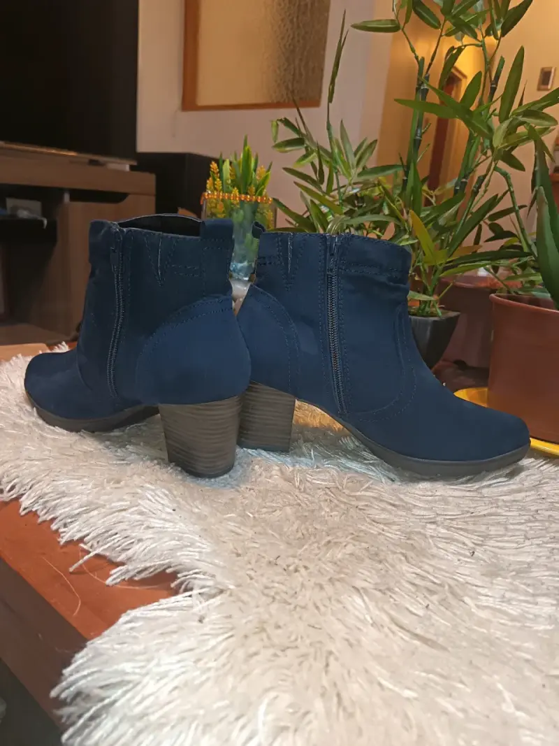 Botines de mujer azul con tacón bajo - 4