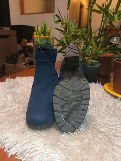 Botines de mujer azul con tacón bajo - miniatura 1
