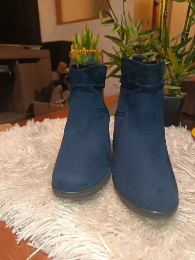 Botines de mujer azul con tacón bajo - miniatura 2