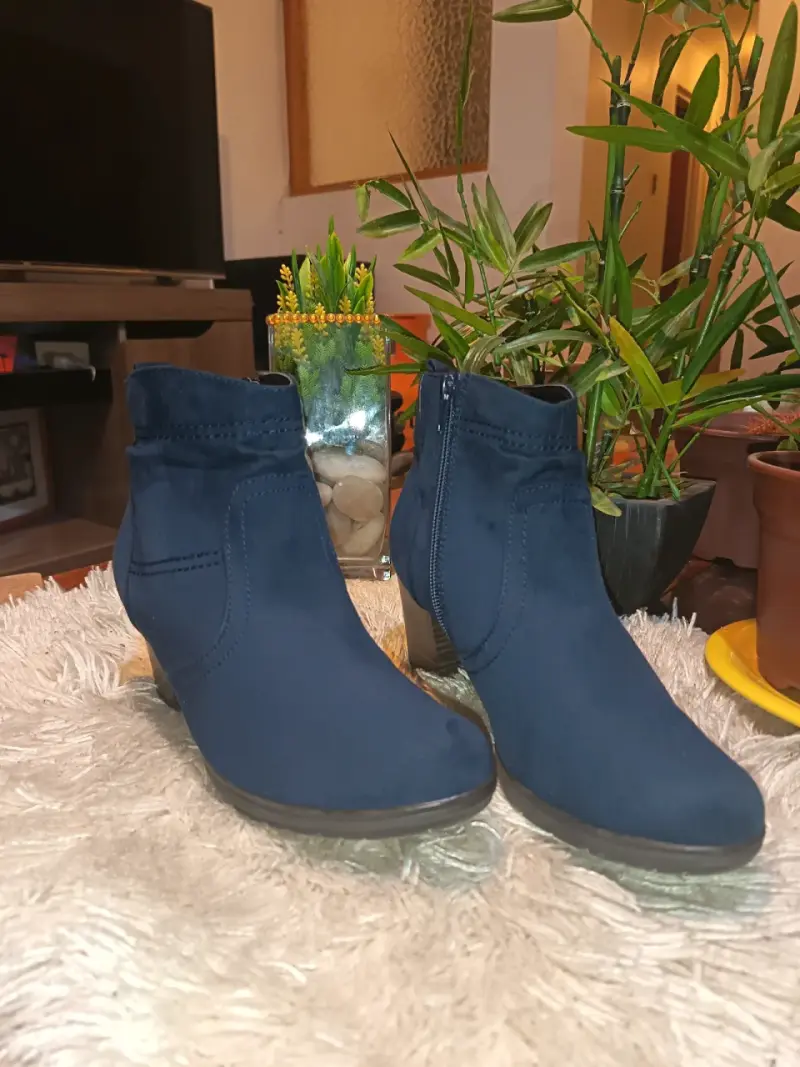 Botines de mujer azul con tacón bajo - 3