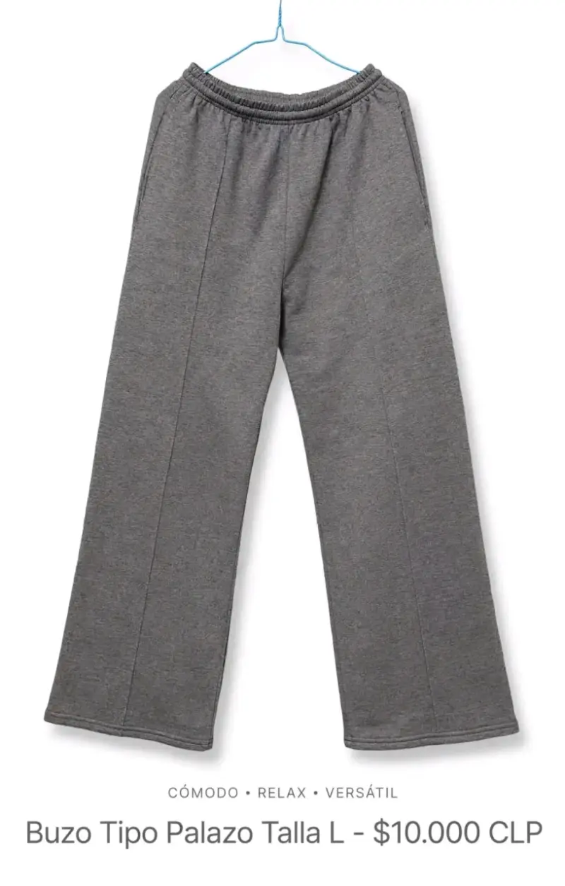 Pantalón Buzo Tipo Palazzo Gris Talla L