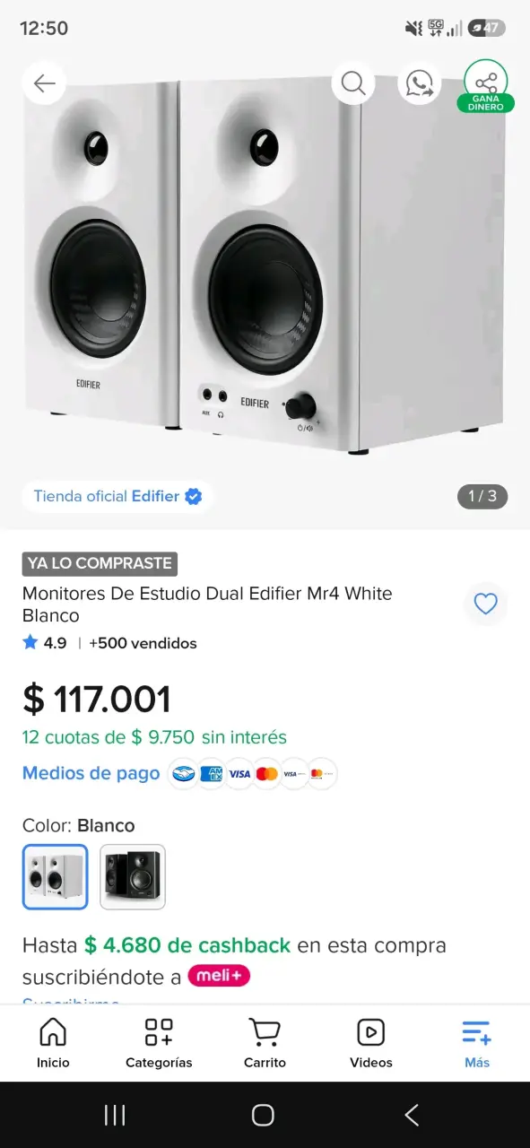 Monitores de Estudio Dual Edifier MR4 Blanco