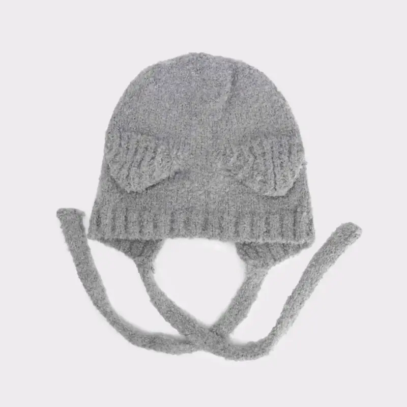 Gorro de lana gris con orejas de oso - 2