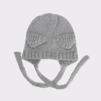 Gorro de lana gris con orejas de oso - miniatura 2
