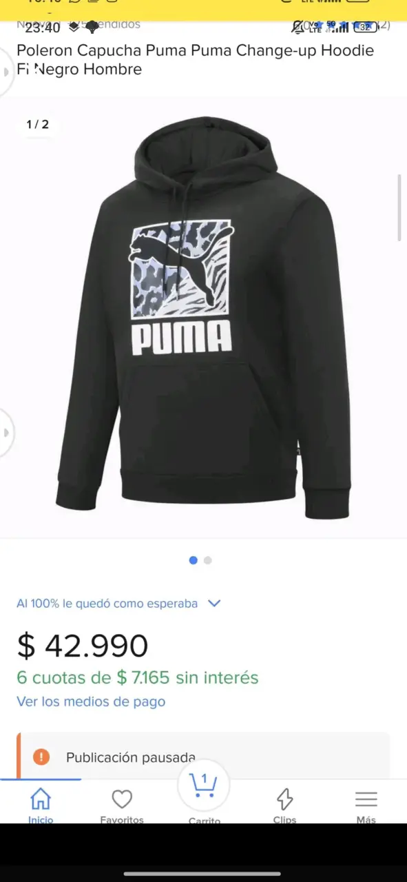 Polerón con capucha Puma negro para hombre - 2