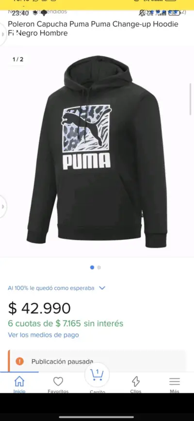 Polerón con capucha Puma negro para hombre - miniatura 2