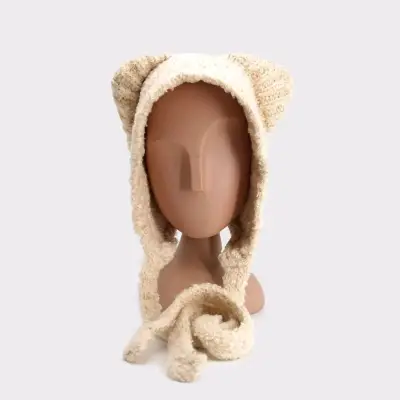 Gorro de lana crema con orejas - miniatura 1