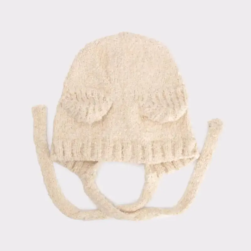 Gorro de lana crema con orejas - 2