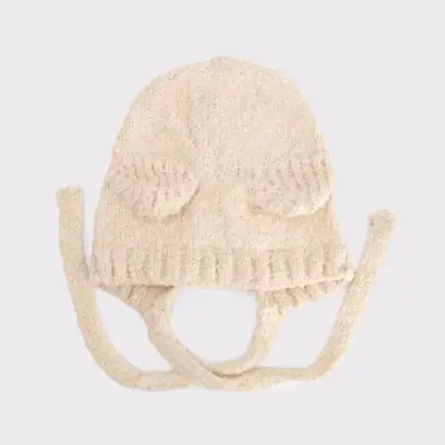 Gorro de lana crema con orejas - miniatura 2