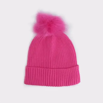Gorro de lana rosa con pompón - miniatura 1
