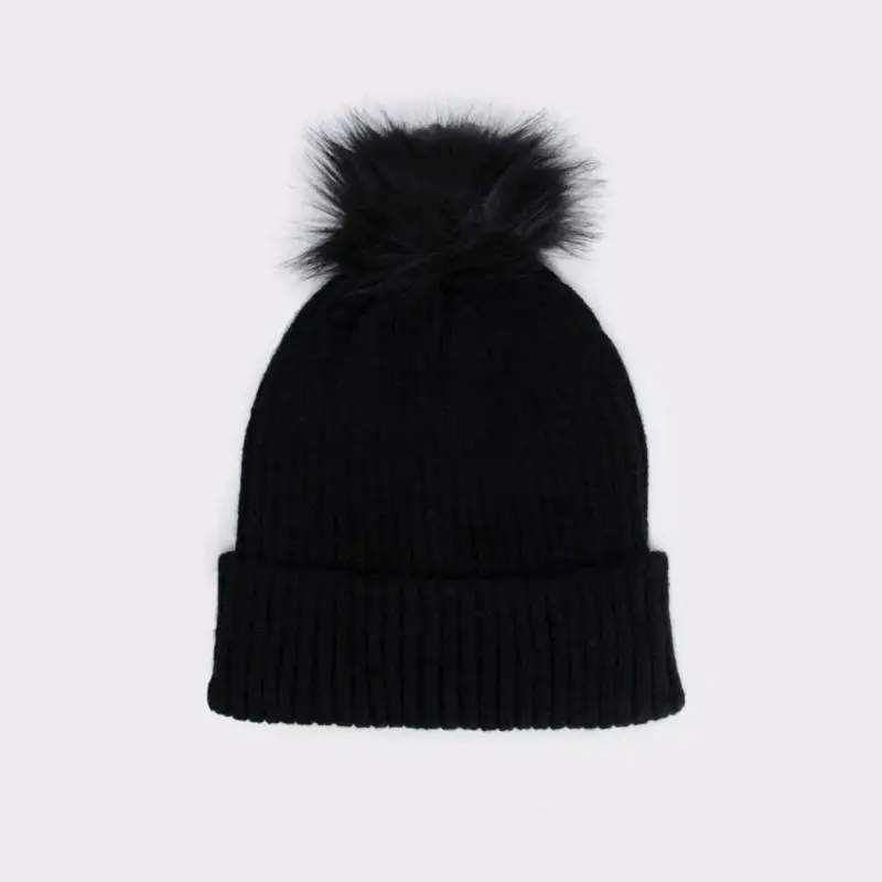 Gorro de lana negro con pompón