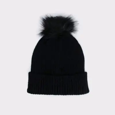 Gorro de lana negro con pompón - miniatura 1