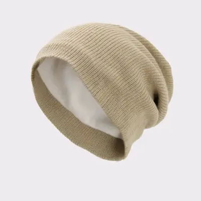 Gorro de lana beige unisex con forro - miniatura 1