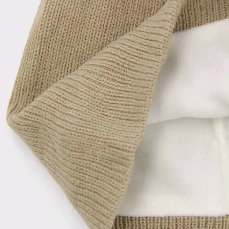 Gorro de lana beige unisex con forro - 3